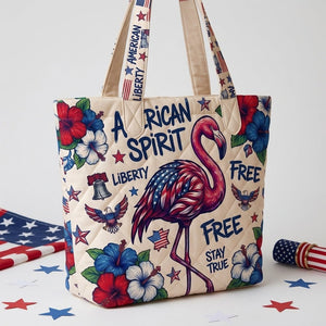 American Spirit Patriotic Flamingo Quilted Tote Bag - FlamingoAholic