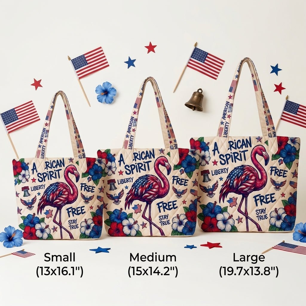 American Spirit Patriotic Flamingo Quilted Tote Bag - FlamingoAholic