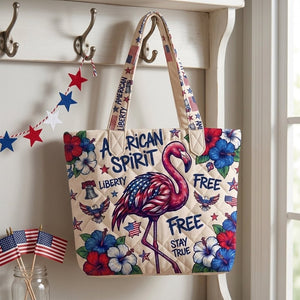 American Spirit Patriotic Flamingo Quilted Tote Bag - FlamingoAholic