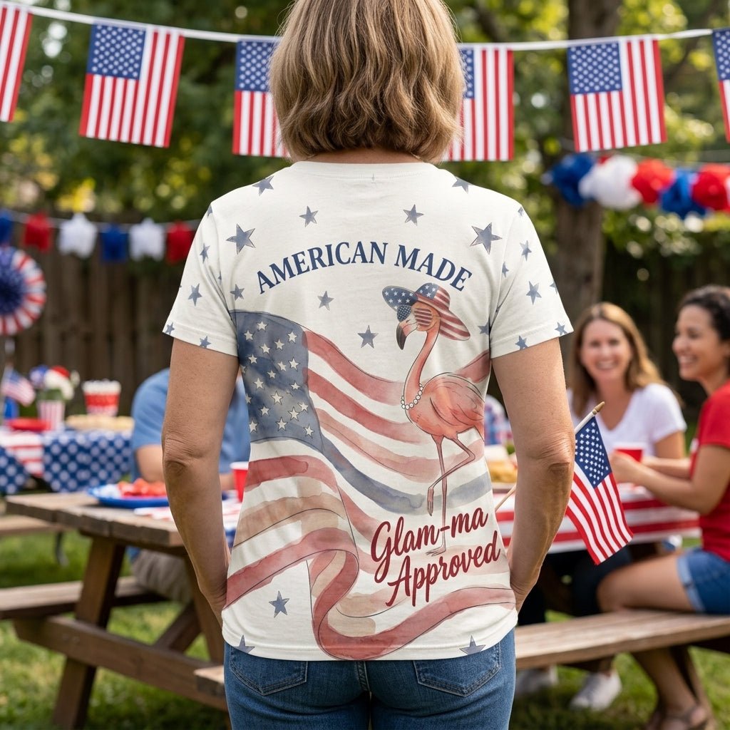 Personalized American Made Glam-ma Approved Patriotic Watercolor V-Neck T-Shirt