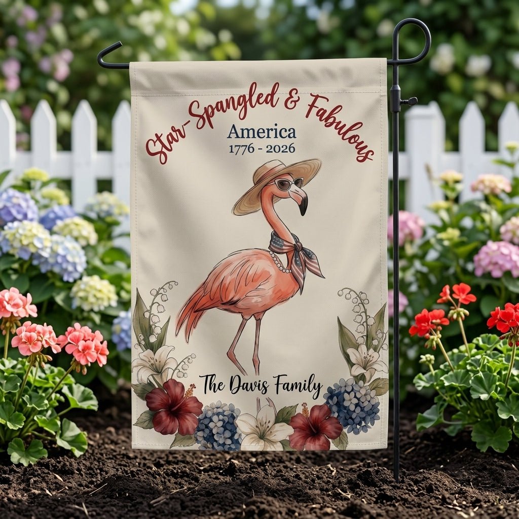 Personalized Star-Spangled & Fabulous Flamingo America 250th Garden & House Flag