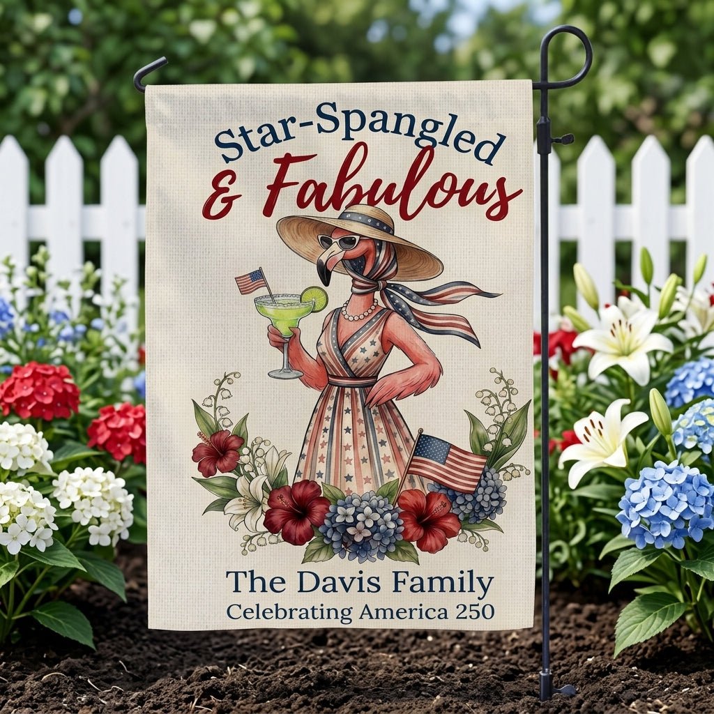 Personalized Star-Spangled & Fabulous Flamingo Margarita Garden Flag