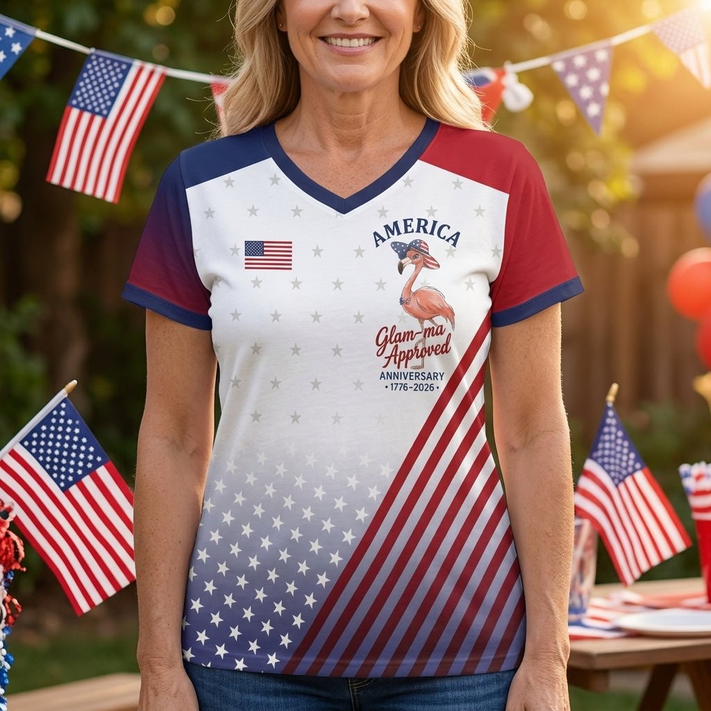 Personalized America 250 Glam-ma Approved Patriotic All-Over Print V-Neck T-Shirt