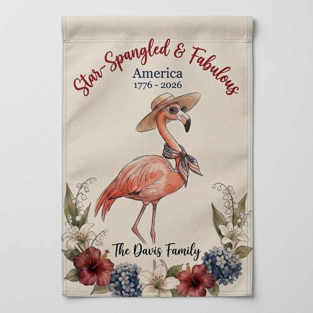 Personalized Star-Spangled & Fabulous Flamingo America 250th Garden & House Flag