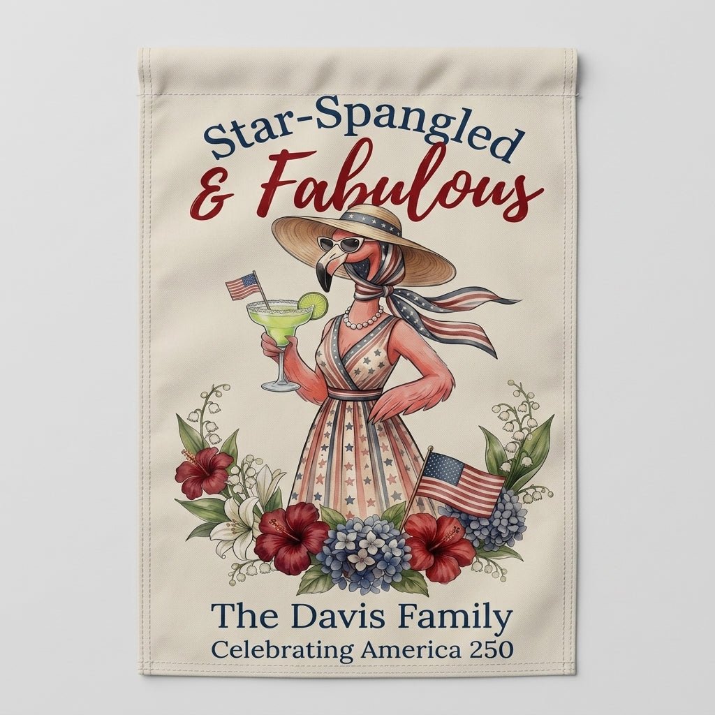 Personalized Star-Spangled & Fabulous Flamingo Margarita Garden Flag