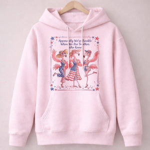 Apparently We're Trouble Flamingo Besties Patriotic July 4th Shirt - FlamingoAholic