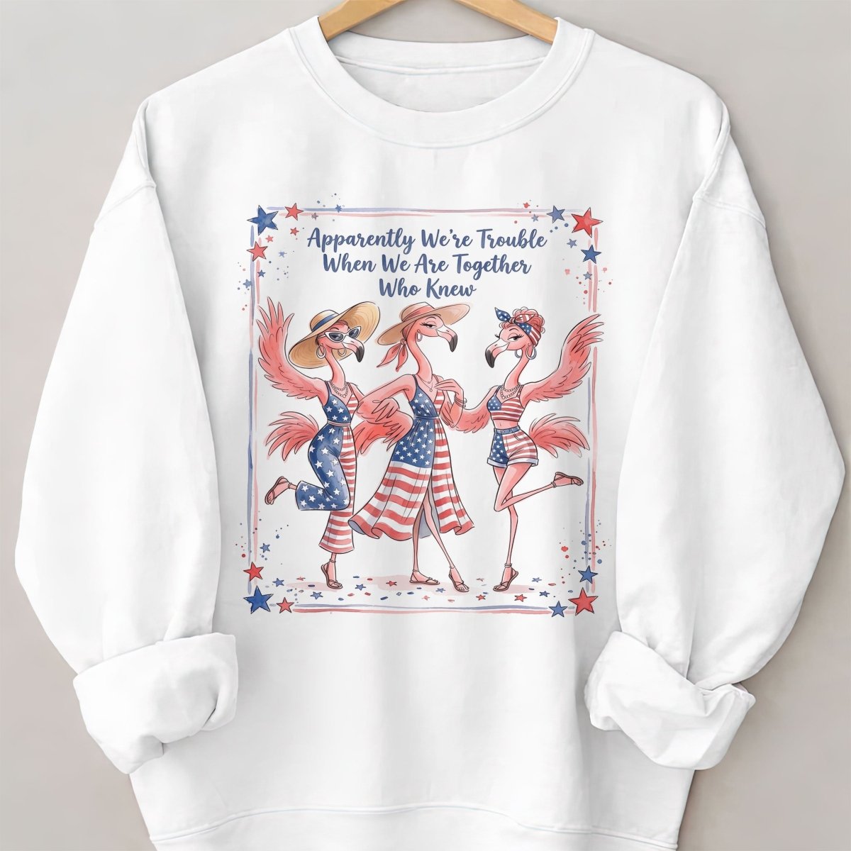 Apparently We're Trouble Flamingo Besties Patriotic July 4th Shirt - FlamingoAholic