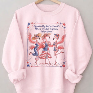 Apparently We're Trouble Flamingo Besties Patriotic July 4th Shirt - FlamingoAholic