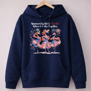 Apparently We're Trouble Flamingo Besties Patriotic July 4th Shirt - FlamingoAholic