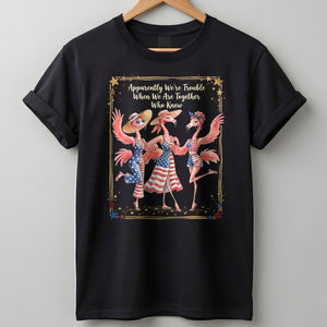 Apparently We're Trouble Flamingo Besties Patriotic July 4th Shirt - FlamingoAholic