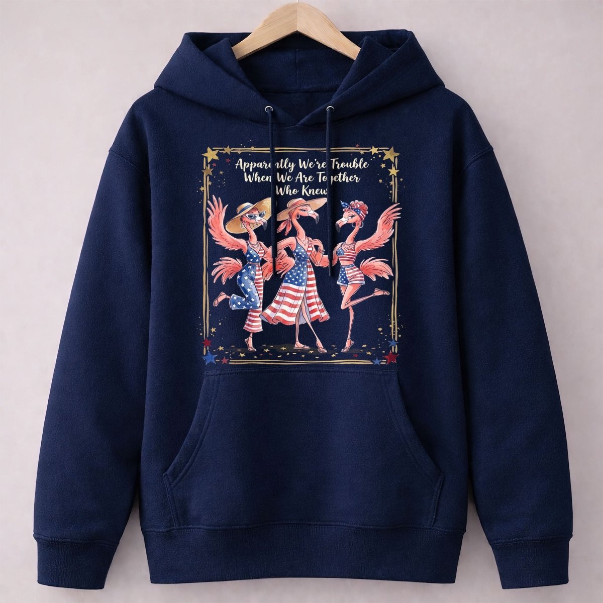 Apparently We're Trouble Flamingo Besties Patriotic July 4th Shirt - FlamingoAholic