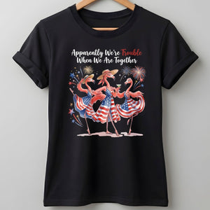 Apparently We're Trouble Flamingo Besties Patriotic July 4th Shirt - FlamingoAholic