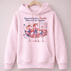 Apparently We're Trouble Flamingo Besties Patriotic July 4th Shirt - FlamingoAholic