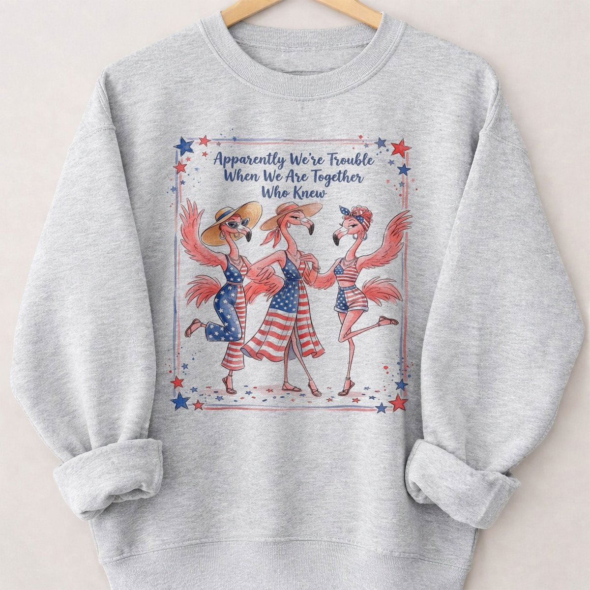 Apparently We're Trouble Flamingo Besties Patriotic July 4th Shirt - FlamingoAholic