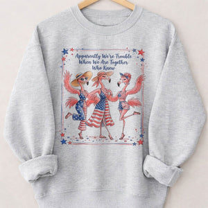 Apparently We're Trouble Flamingo Besties Patriotic July 4th Shirt - FlamingoAholic