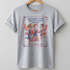 Apparently We're Trouble Flamingo Besties Patriotic July 4th Shirt - FlamingoAholic