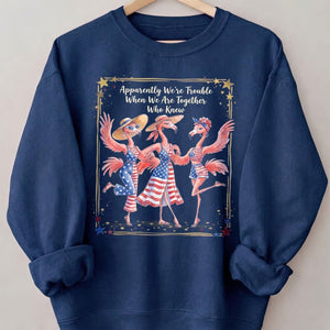 Apparently We're Trouble Flamingo Besties Patriotic July 4th Shirt - FlamingoAholic