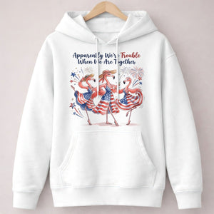 Apparently We're Trouble Flamingo Besties Patriotic July 4th Shirt - FlamingoAholic