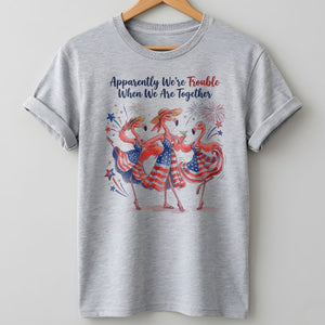 Apparently We're Trouble Flamingo Besties Patriotic July 4th Shirt - FlamingoAholic