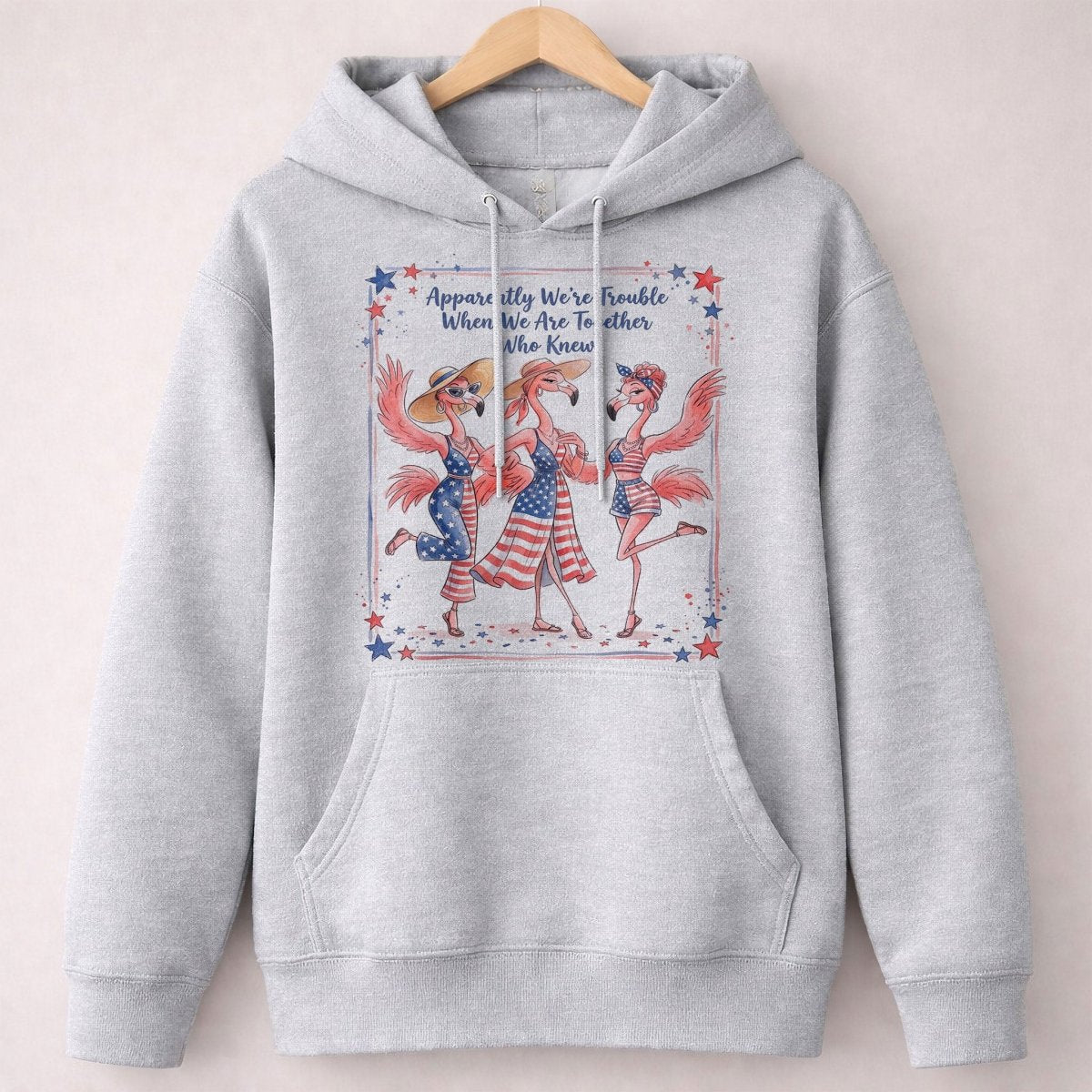 Apparently We're Trouble Flamingo Besties Patriotic July 4th Shirt - FlamingoAholic
