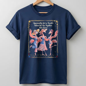 Apparently We're Trouble Flamingo Besties Patriotic July 4th Shirt - FlamingoAholic