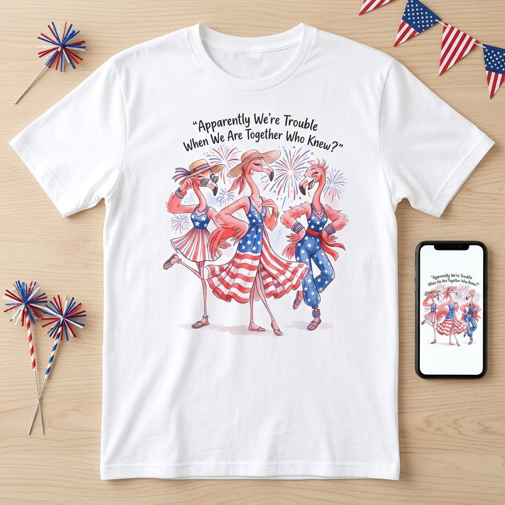 Apparently We're Trouble When We Are Together Flamingo Besties Shirt - FlamingoAholic