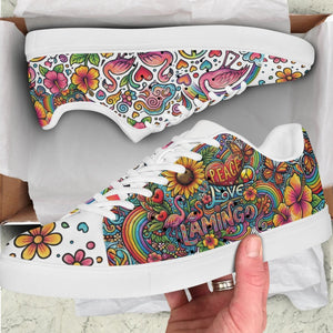 Artistic Genuine Leather Flamingo Skate Sneakers - Peace, Love, & Flamingo - FlamingoAholic