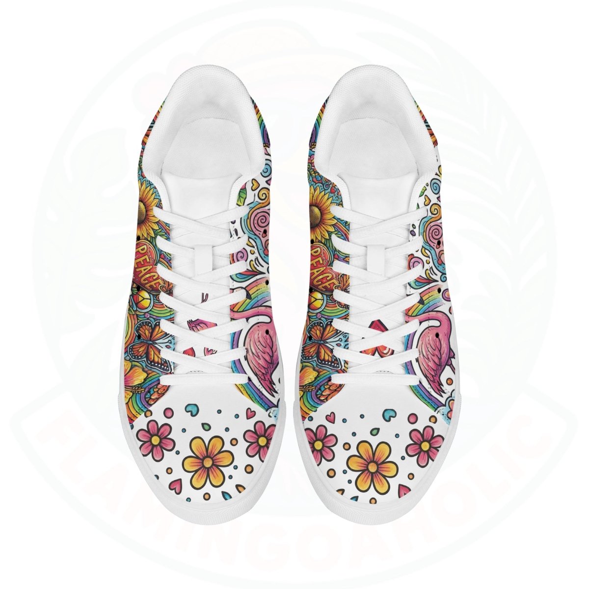 Artistic Genuine Leather Flamingo Skate Sneakers - Peace, Love, & Flamingo - FlamingoAholic
