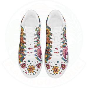 Artistic Genuine Leather Flamingo Skate Sneakers - Peace, Love, & Flamingo - FlamingoAholic