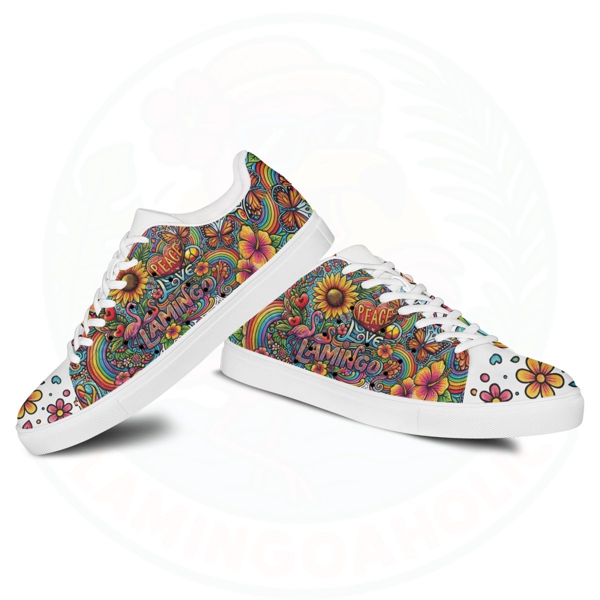 Artistic Genuine Leather Flamingo Skate Sneakers - Peace, Love, & Flamingo - FlamingoAholic