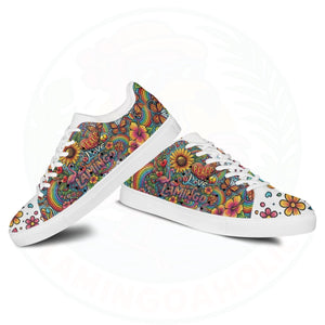 Artistic Genuine Leather Flamingo Skate Sneakers - Peace, Love, & Flamingo - FlamingoAholic