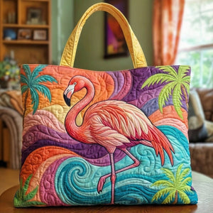 Artistic Quilted Tropical Flamingo Tote Bag - Custom Handcrafted Style Gift for Grandma - FlamingoAholic