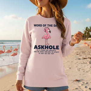 Askhole Word of the Day Flamingo T-Shirt - Funny Sarcastic Definition Graphic Tee Gift - FlamingoAholic