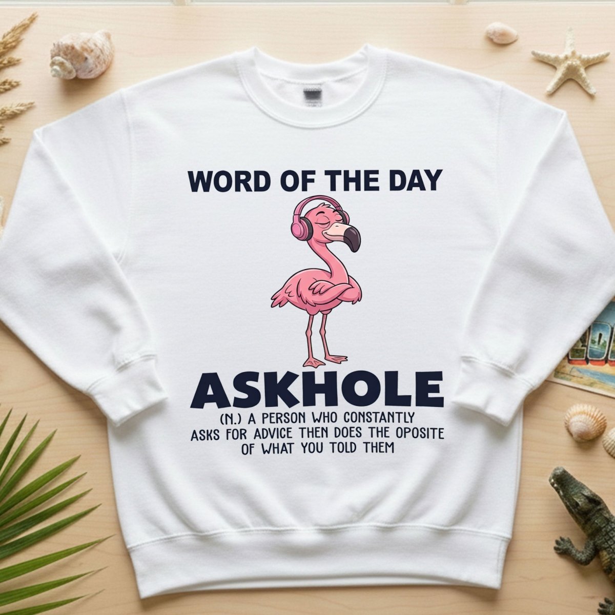 Askhole Word of the Day Flamingo T-Shirt - Funny Sarcastic Definition Graphic Tee Gift - FlamingoAholic