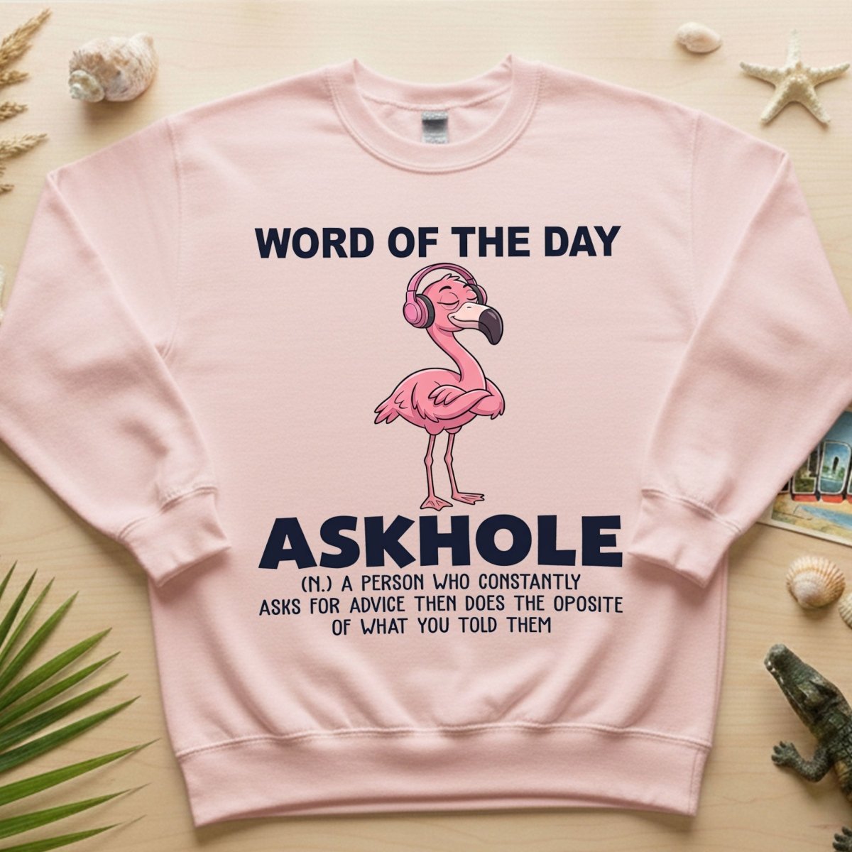 Askhole Word of the Day Flamingo T-Shirt - Funny Sarcastic Definition Graphic Tee Gift - FlamingoAholic