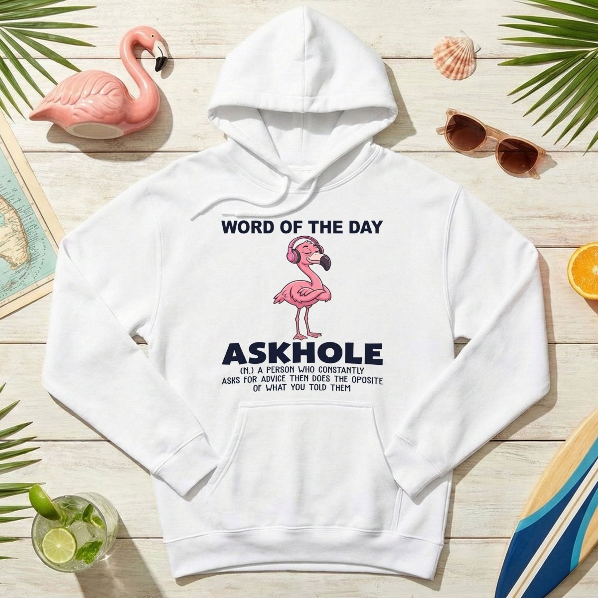 Askhole Word of the Day Flamingo T-Shirt - Funny Sarcastic Definition Graphic Tee Gift - FlamingoAholic