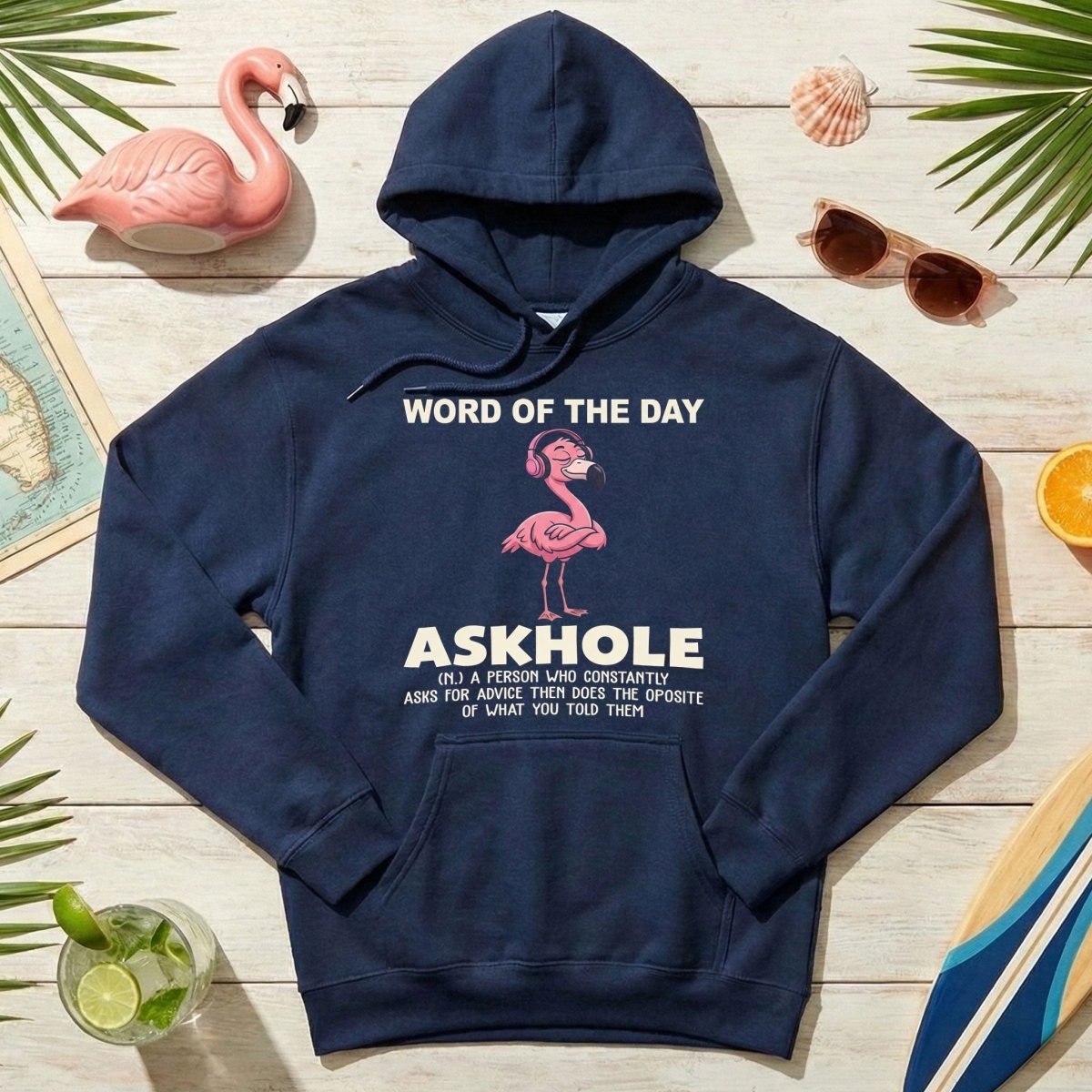 Askhole Word of the Day Flamingo T-Shirt - Funny Sarcastic Definition Graphic Tee Gift - FlamingoAholic