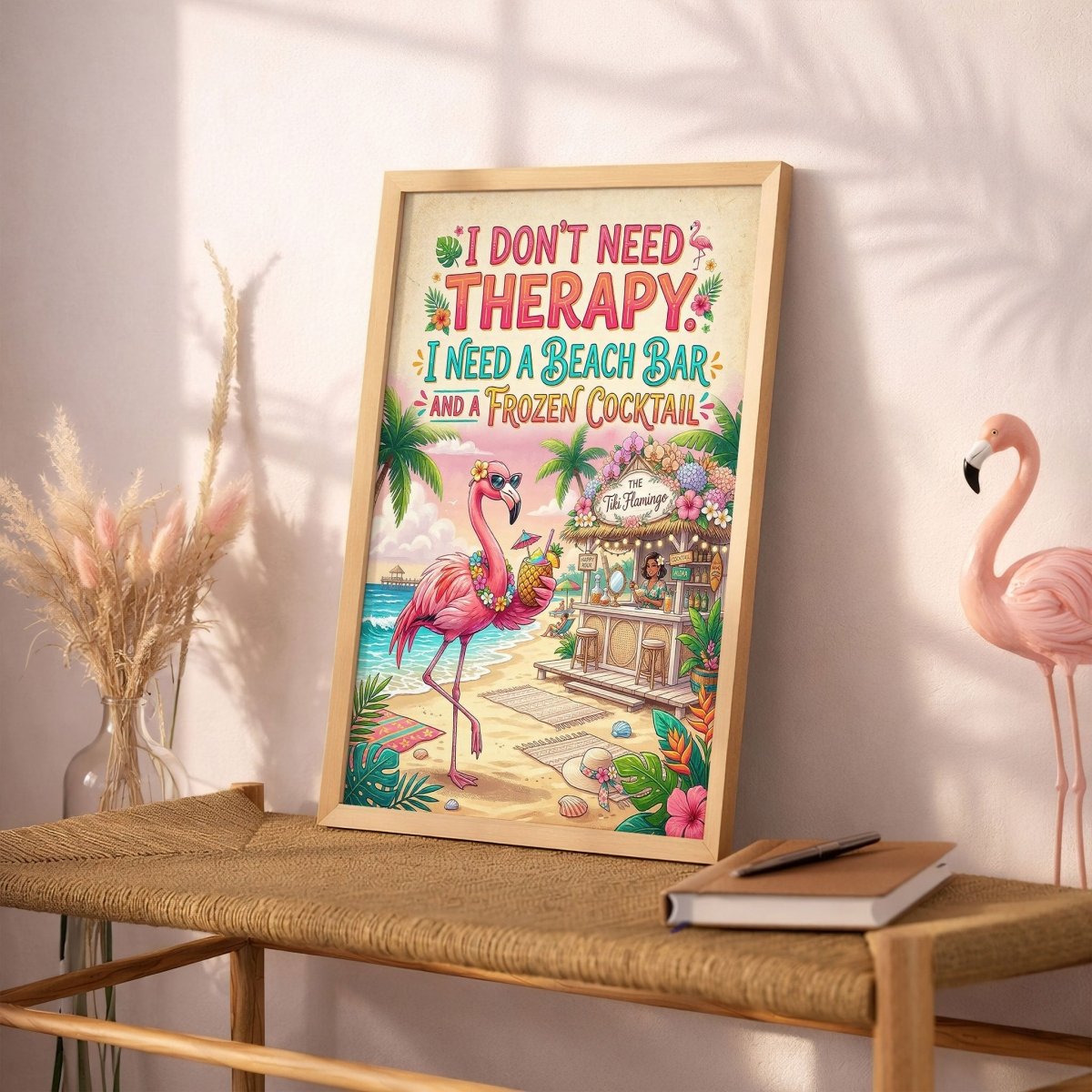 Beach Bar Flamingo Poster – Funny Tropical Cocktail Wall Art - FlamingoAholic