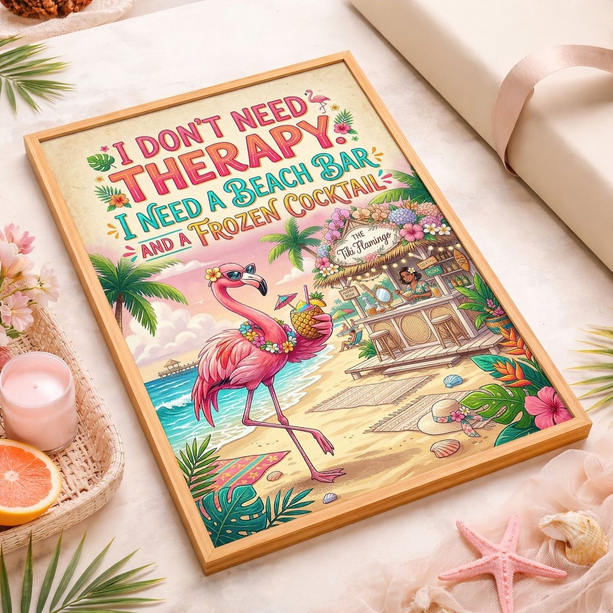 Beach Bar Flamingo Poster – Funny Tropical Cocktail Wall Art - FlamingoAholic