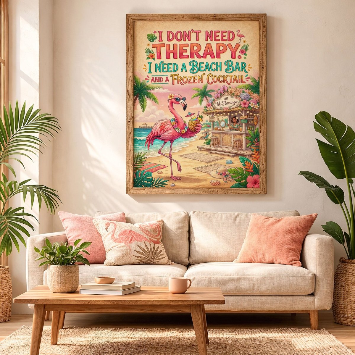 Beach Bar Flamingo Poster – Funny Tropical Cocktail Wall Art - FlamingoAholic