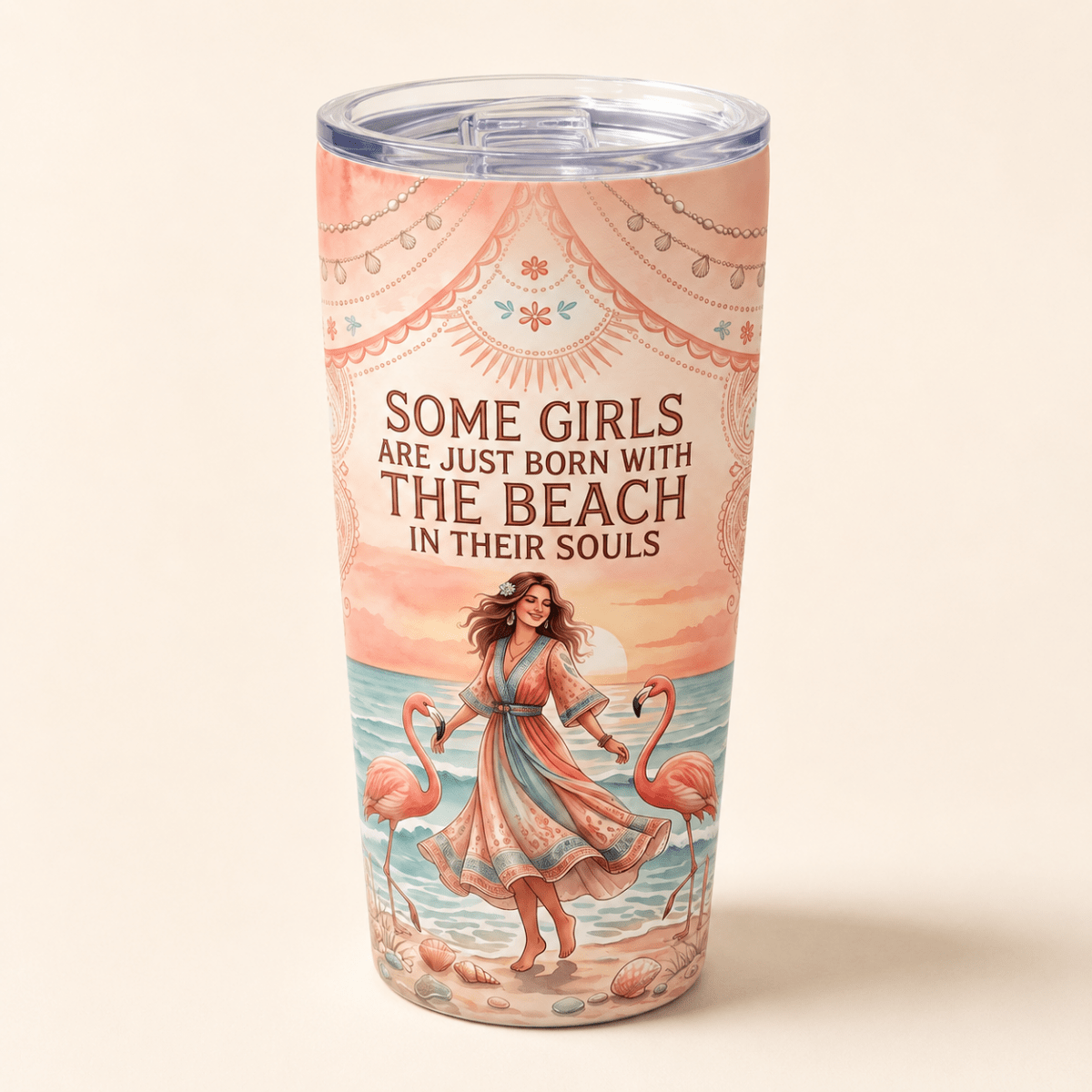 Beach Soul 20oz Stainless Steel Tumbler | Flamingo Beach Lover Travel Cup - FlamingoAholic