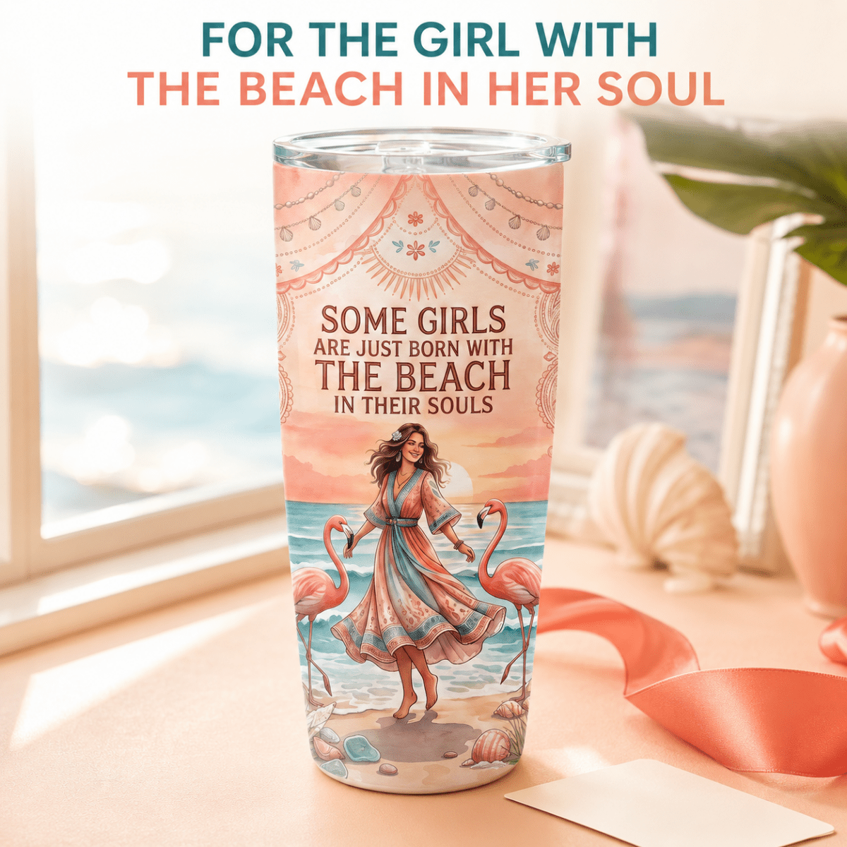 Beach Soul 20oz Stainless Steel Tumbler | Flamingo Beach Lover Travel Cup - FlamingoAholic