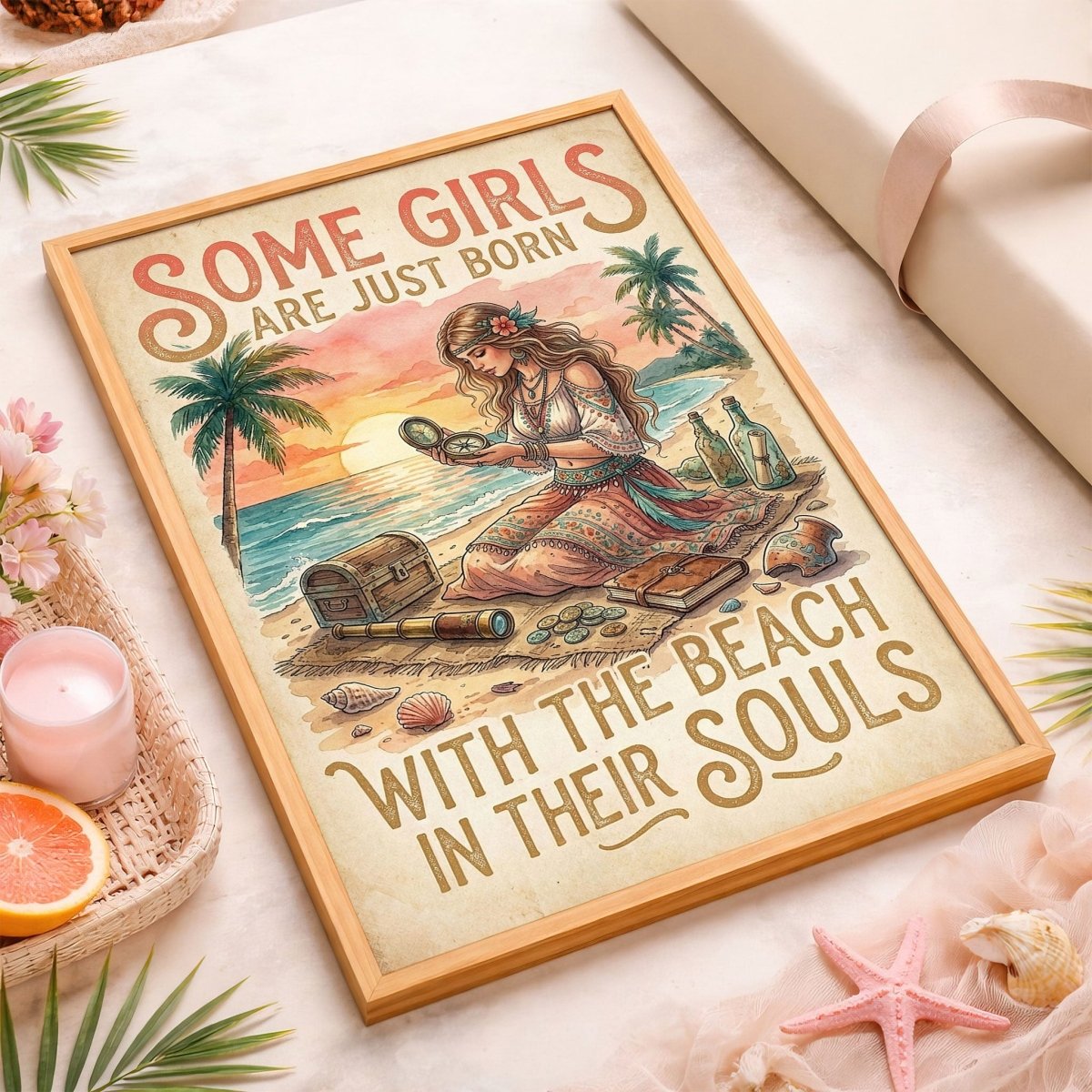 Beach Soul Adventure Poster – Tropical Treasure Sunset Wall Art - FlamingoAholic