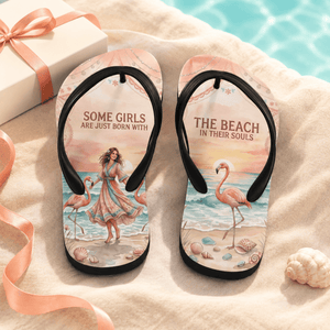 Beach Soul Flip Flops, Flamingo Beach Sandals for Women, Coastal Summer Shoes, Beach Lover Gift - FlamingoAholic