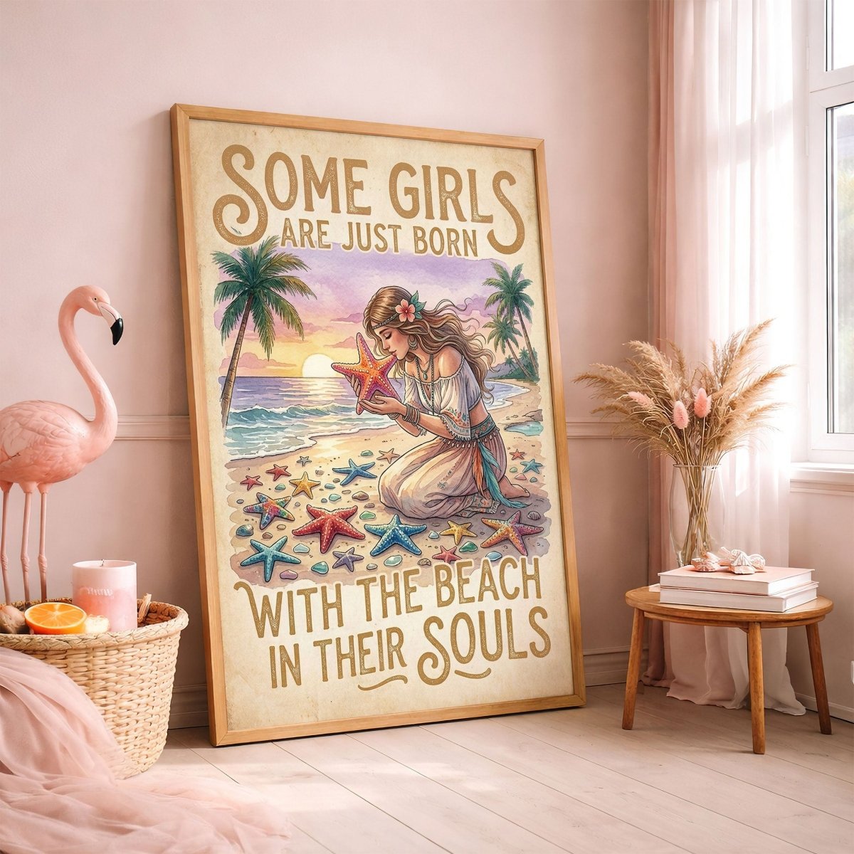Beach Soul Girl Poster – Tropical Sunset Coastal Wall Art - FlamingoAholic