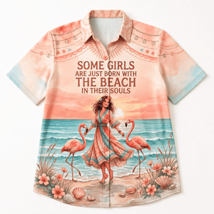 Beach Soul Hawaiian Shirt for Women, Flamingo Tropical Button Up Shirt, Coastal Beach Vacation Shirt, Women's Summer Aloha Shirt - FlamingoAholic