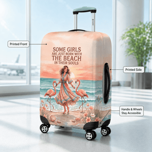 Beach Soul Luggage Cover, Flamingo Suitcase Cover for Women, Coastal Travel Gift, Beach Lover Luggage Protector - FlamingoAholic