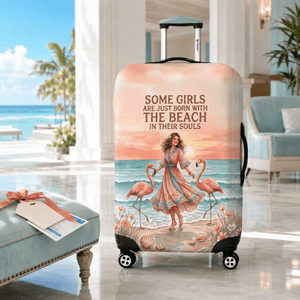 Beach Soul Luggage Cover, Flamingo Suitcase Cover for Women, Coastal Travel Gift, Beach Lover Luggage Protector - FlamingoAholic