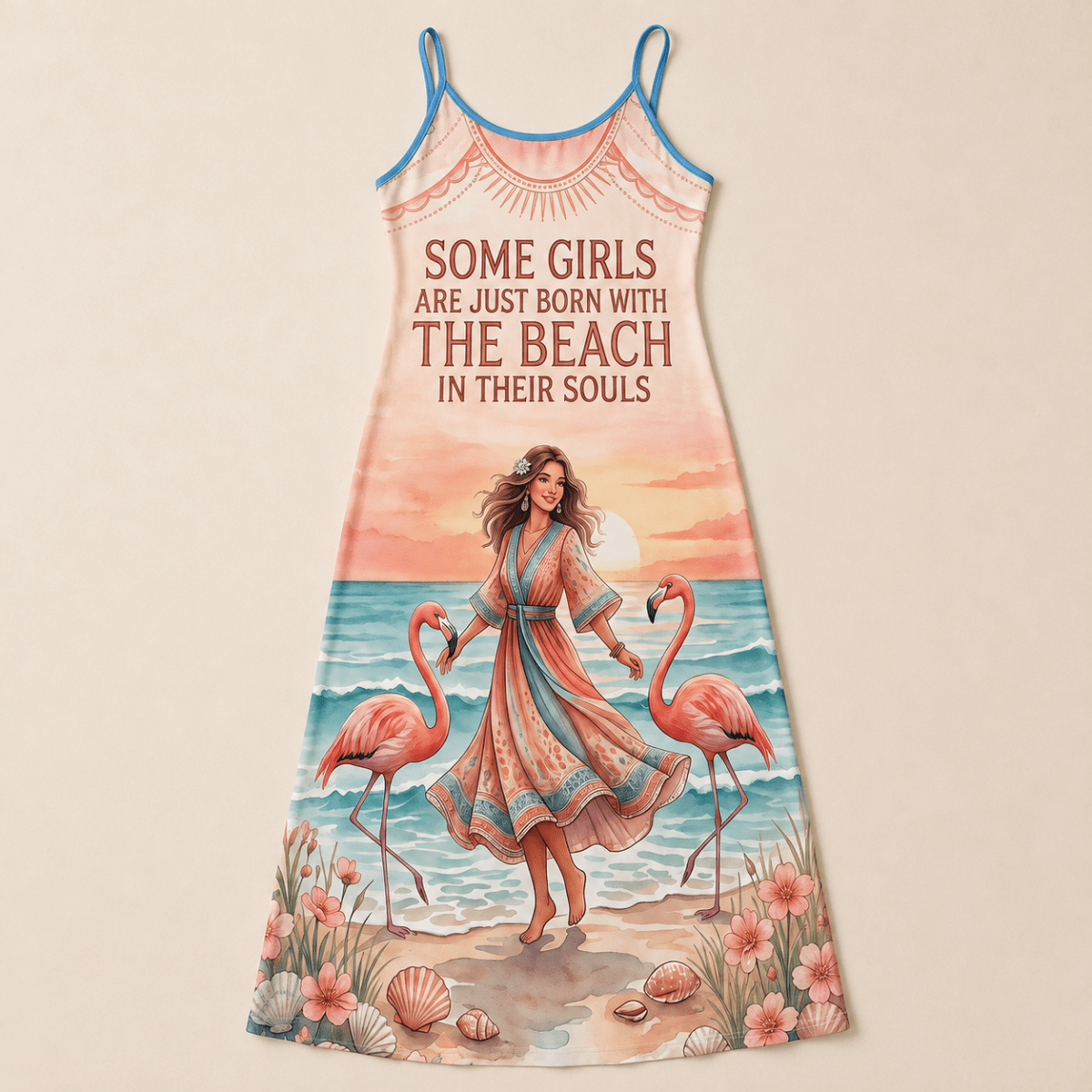 Beach Soul Maxi Dress, Flamingo Coastal Dress for Women, Flowy Beach Vacation Dress - FlamingoAholic