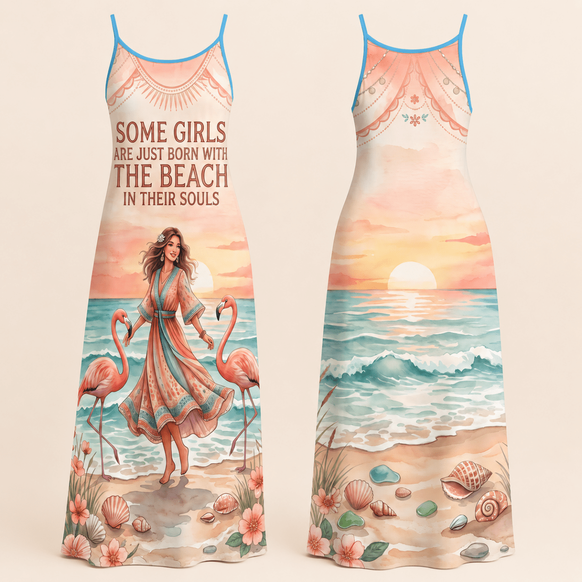 Beach Soul Maxi Dress, Flamingo Coastal Dress for Women, Flowy Beach Vacation Dress - FlamingoAholic
